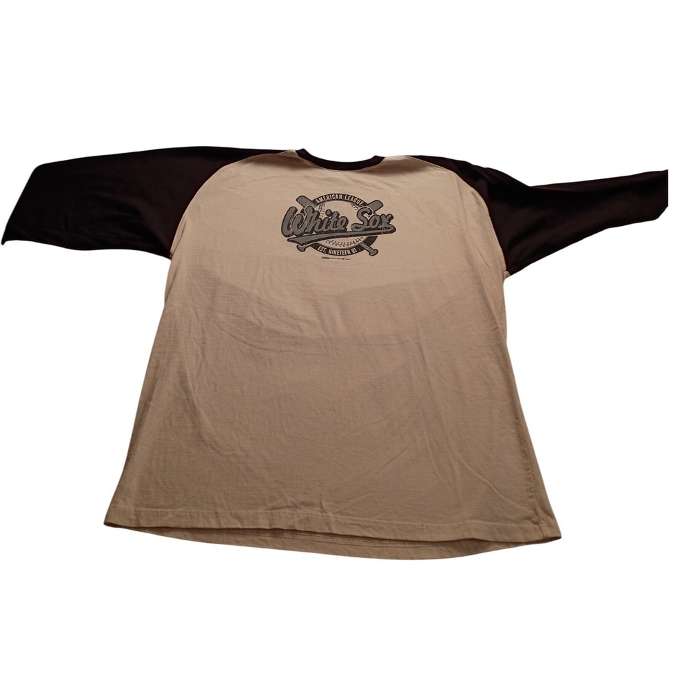 Stitches Baseball Shirt Men's White Sox Raglan XL Beige Black MLB Fan Tee